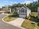 Stunning aerial view of a two-story home with well-maintained landscaping and a two-car garage at 218 Maple Walk St, Durham, NC 27703
