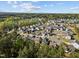 An aerial shot captures a neighborhood of modern homes nestled amongst lush green trees and landscaping at 218 Maple Walk St, Durham, NC 27703