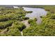 An aerial view of the landscape, showcasing a lush, green, wooded community near a large lake and rivers at 2221 Dungiven Ct, Garner, NC 27529
