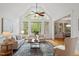 Bright living room featuring vaulted ceilings, large windows, and hardwood floors at 2900 Old Trafford Way, Raleigh, NC 27606