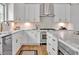 A modern kitchen with white cabinets, subway tile backsplash, and stainless steel appliances offers a clean and stylish design at 30 Mist Wood Ct, Pittsboro, NC 27312