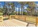 Expansive wooden deck with railing, ideal for enjoying the peaceful backyard setting and outdoor activities at 3100 Greenville Loop Rd, Wake Forest, NC 27587