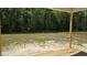 Spacious backyard view from a wooden deck, backing up to mature trees and a large lawn at 317 Hampshire Court, Four Oaks, NC 27524