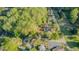 An aerial view shows this property situated within a lush, wooded lot with a long private drive and ample surrounding greenery at 322 W Hill N Ave, Hillsborough, NC 27278