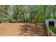 Spacious backyard featuring dirt terrain and large shed, surrounded by lush trees and greenery at 322 W Hill N Ave, Hillsborough, NC 27278