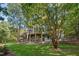 Expansive backyard with lush greenery, mature trees, and a glimpse of the home's architecture blends nature and luxury at 32430 Archdale, Chapel Hill, NC 27517