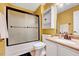 Bathroom featuring a tub, shower, toilet, sink, and cabinet at 5016 Silhouette Dr, Durham, NC 27713