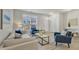 Open living room features a light sofa, stylish blue chairs, and a view to the entry at 5110 Neuse Commons Ln # 109, Raleigh, NC 27616