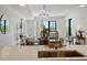 Open-concept living space with modern lighting, dining area, and city views at 523 S West St # 404, Raleigh, NC 27601