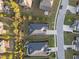 Birds eye view of a neighborhood with lush landscaping, well-maintained lawns, and houses with dark roofs at 5733 Mizuno Dr, Fuquay Varina, NC 27526
