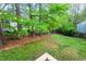 This private back yard has mature trees and grass at 5911 Mountain Island Dr, Durham, NC 27713