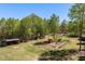 Spacious backyard with mature trees, shed, outbuilding, garden area and verdant surroundings at 605 Faucette Mill Rd, Hillsborough, NC 27278