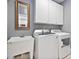 Functional laundry room features modern appliances and a utility sink for added convenience at 608 Derby Ct, Durham, NC 27707