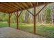 Covered patio with stone flooring and wooden beams and columns at 6105 Bellow St, Raleigh, NC 27609