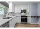 Modern kitchen with white cabinets, subway tile backsplash, and stainless steel appliances at 6568 English Oaks Dr, Raleigh, NC 27615