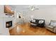 Comfortable living area with a fireplace and an open floor plan at 7613 Satinwing Ln, Raleigh, NC 27617