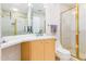 This well-lit bathroom has a large vanity and a glass-doored shower stall at 1011 Wood Sage Dr, Chapel Hill, NC 27516