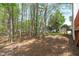 Backyard featuring mature trees, a wooded area, and a deck at 113 Weatherhill Pt, Carrboro, NC 27510