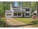 Charming two-story home with white exterior, black shutters, well-kept lawn, and an attached garage at 1517 Laughridge Dr, Cary, NC 27511