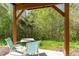 Outdoor patio with a table and chairs overlooking the lush backyard at 162 Grey Elm Trl, Durham, NC 27713