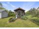Outdoor shed with flower beds and surrounding fence at 205 W Moore St, Apex, NC 27502