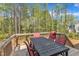 Back deck includes a seating area, grill and views of the wooded property at 2432 Spindle Ct, Raleigh, NC 27603