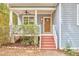 Inviting front porch with ceiling fan, a railing, and steps leading to the front door at 2814 Sarah Ave, Durham, NC 27707