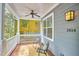 Cozy front porch with a ceiling fan, chairs, a rug, and an exterior light at 2814 Sarah Ave, Durham, NC 27707