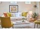 Comfortable living room with a modern sofa, bright colors, and decorative shelving at 2814 Sarah Ave, Durham, NC 27707