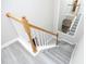 Staircase with modern flooring with an ornate white banister at 3623 Bison Hill Ln, Raleigh, NC 27604