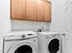 Well-equipped laundry room with a washer, dryer, and ample storage space at 40 Holden Ct, Youngsville, NC 27596