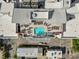 Overhead shot of the rooftop pool and lounge area showcasing building amenities and layout at 400 W North St # 502, Raleigh, NC 27603