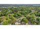 Aerial view of a neighborhood with lush green trees and homes under a blue sky at 513 Hugo St, Durham, NC 27704