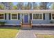 Charming single-story home with light blue siding, black shutters, and a neatly landscaped front yard at 5604 Bobcat Rd, Chapel Hill, NC 27516