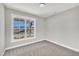 An empty bedroom provides neutral walls, plush carpet, and a street view from the window at 619 Ray St, Selma, NC 27576