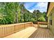 Wooden deck overlooking a wooded area, perfect for outdoor relaxation and enjoyment at 7120 Guess Rd, Hillsborough, NC 27278