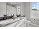 Bathroom with double sink vanity and large mirror at 802 Knollwood Dr, Apex, NC 27502
