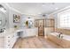Luxurious primary bathroom with double vanity and shower at 944 Alden Bridge Dr, Cary, NC 27519