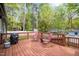 A wooden deck featuring a grill, seating, and wood railings is perfect for outdoor relaxation and entertaining at 1015 Castalia Dr, Cary, NC 27513