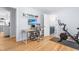 Office and exercise room featuring a Peloton bike and sleek work area at 1023 Kent St, Durham, NC 27707