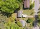 Aerial view showcases this home's layout with a spacious backyard, carport, and convenient shed at 105 E Murray Ave, Durham, NC 27704