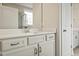Bright bathroom featuring white cabinetry, quartz counters, and modern fixtures at 1075 Fairhaven Dr # 51, Mebane, NC 27302