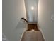 Staircase leading downward, featuring a carpeted tread and white walls at 1075 Fairhaven Dr # 51, Mebane, NC 27302