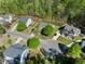 Bird's eye view of a residential neighborhood with well-kept lawns, mature trees, and orderly street layout at 12808 Edsel Dr, Raleigh, NC 27613