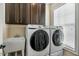 Convenient laundry room with washer, dryer, and storage cabinets at 12808 Edsel Dr, Raleigh, NC 27613