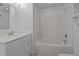 Recently renovated bathroom featuring modern fixtures and a shower-tub combination at 133 Aleah Ct, Clayton, NC 27520