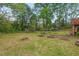 Expansive backyard with a fire pit, garden beds, and mature trees at 1403 Vickers Ave, Durham, NC 27707