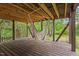 Relaxing covered deck featuring hammocks, string lights, and a rustic wooden floor at 1403 Vickers Ave, Durham, NC 27707