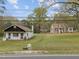 Estate including a stone cottage, an additional small home, tall trees, and gravel driveway at 1823 E Geer St, Durham, NC 27704