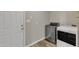 Laundry room featuring a side-by-side washer and dryer set, plus a door and neutral walls at 2002 Patapsco Dr, Apex, NC 27523